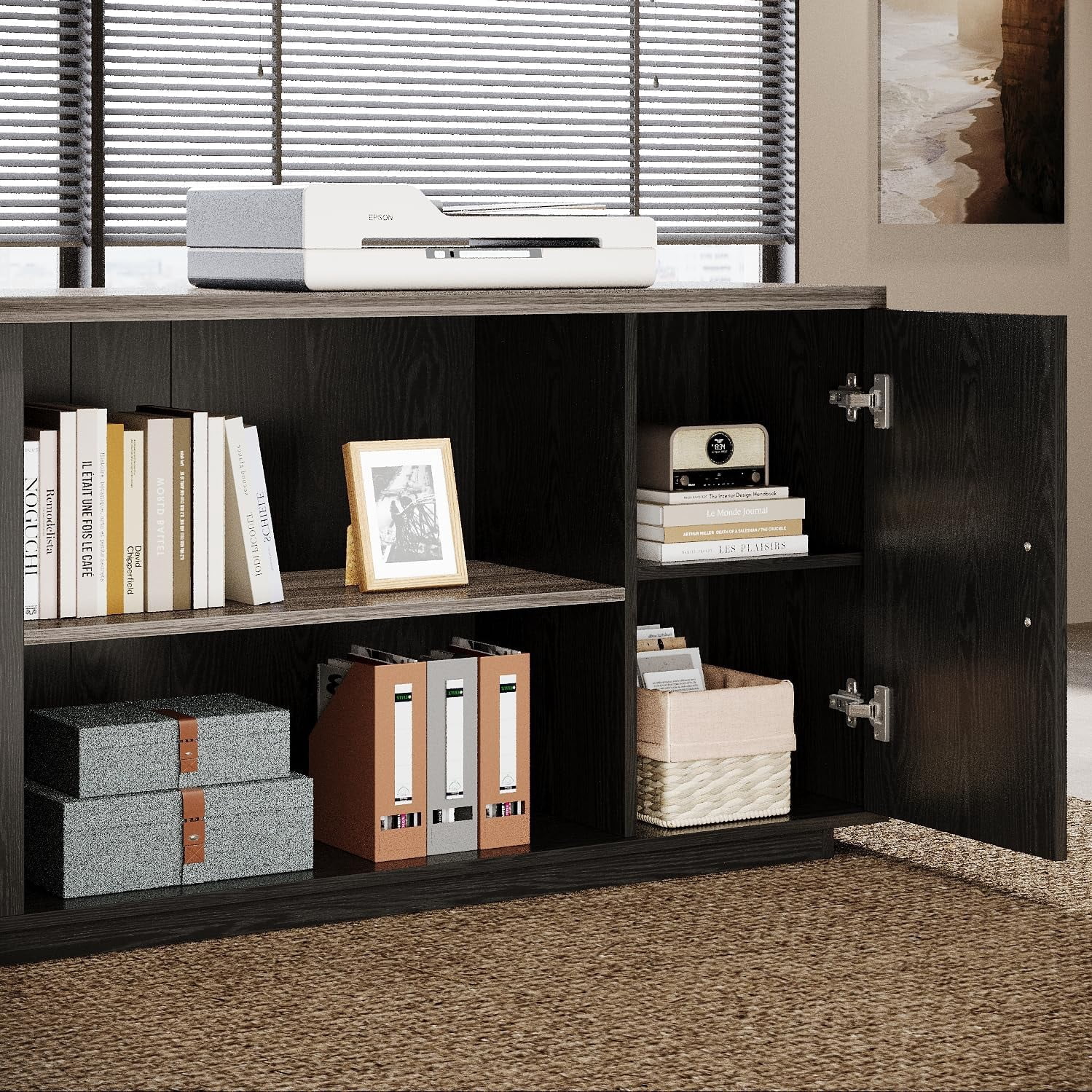 85.8-Inch L-Shaped Executive Desk with File Drawers, Door Cabinet & Shelves