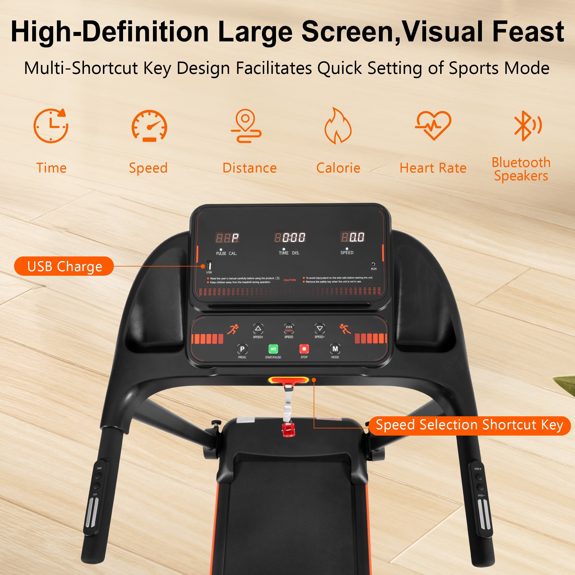 VLDTDRDI  2.5HP Folding Treadmill with 7.5mph Speed,Portable Running Walking Compact Exercise Machine with USB Charge Station,Bluetooth speaker, 2-Level Incline for Home