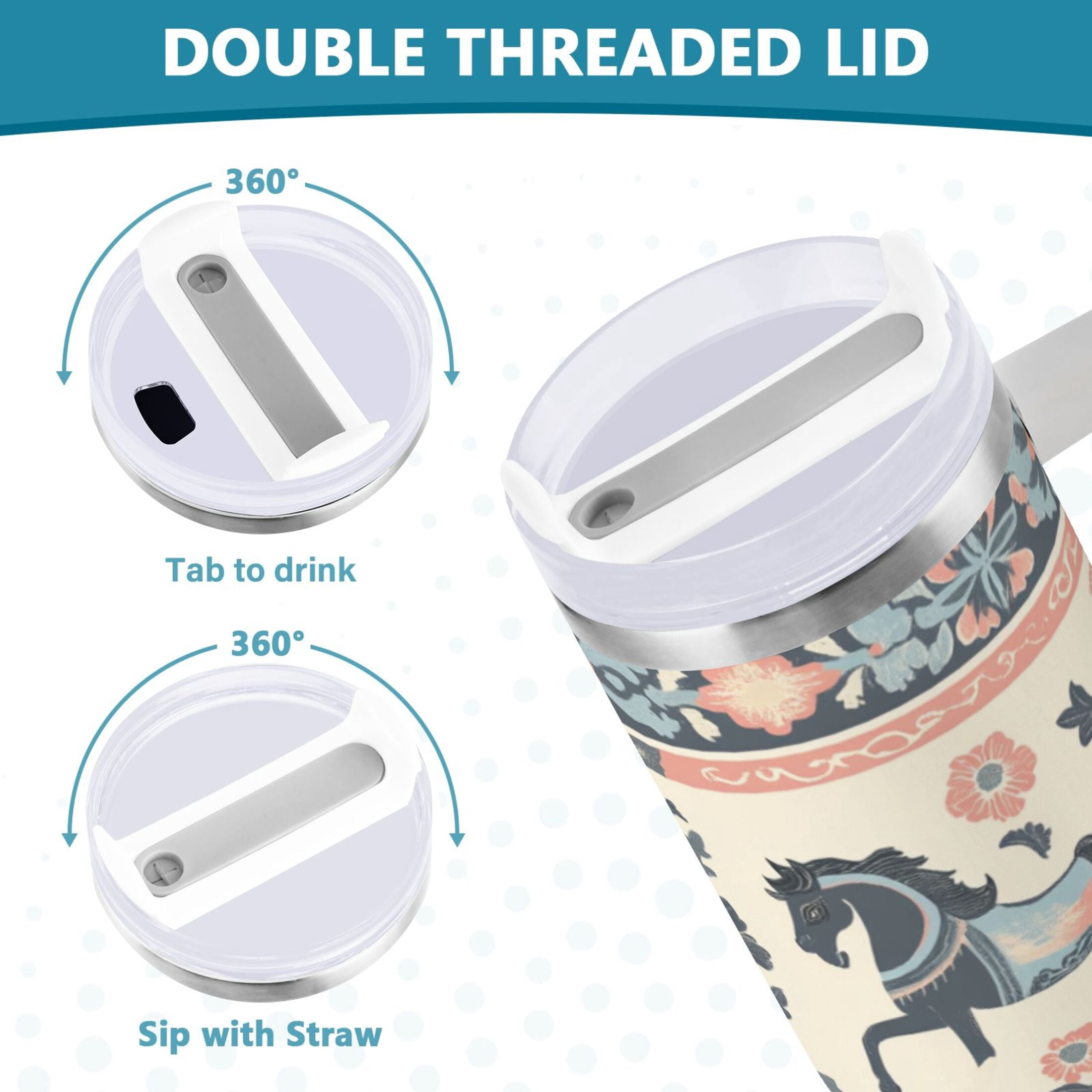 DIXRUYEE Steel Water Bottles Tumbler Creative Charming Equestrian Elegance Pattern 40oz/30oz
