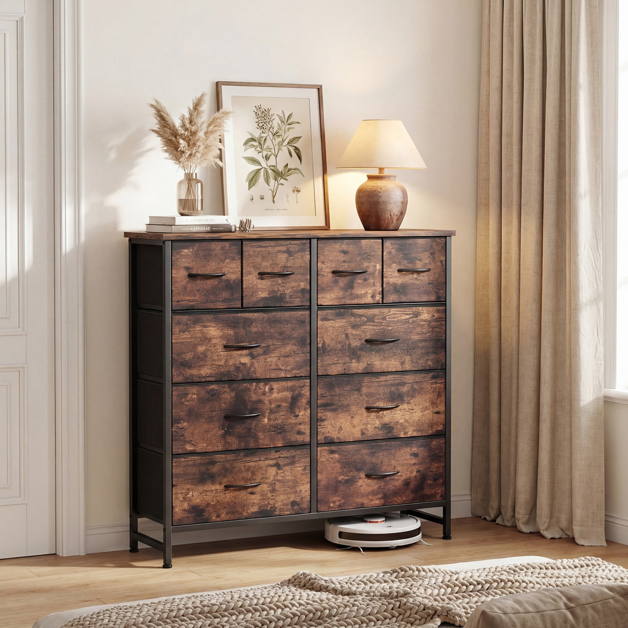 CONCETTA 10-Drawer Fabric Dresser, Large Storage Tower for Bedroom, Closet, Living Room, Rustic Brown
