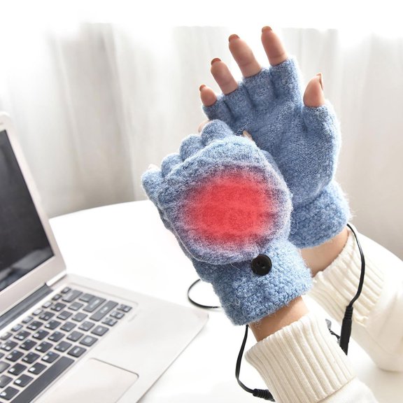 Luxalzxs Heated Gloves for Men/Women Smart USB Rechargeable Winter Cold Protection Warmth Heating Plush Gloves Fingerless Flap Gloves
