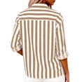 thumbnail image 4 of Women's Striped Button Down Shirt Long Sleeve Casual Blouse Cotton Linen Office Work Tops Loose Fit Fashion Outfit Spring Summer Yellow S, 4 of 7