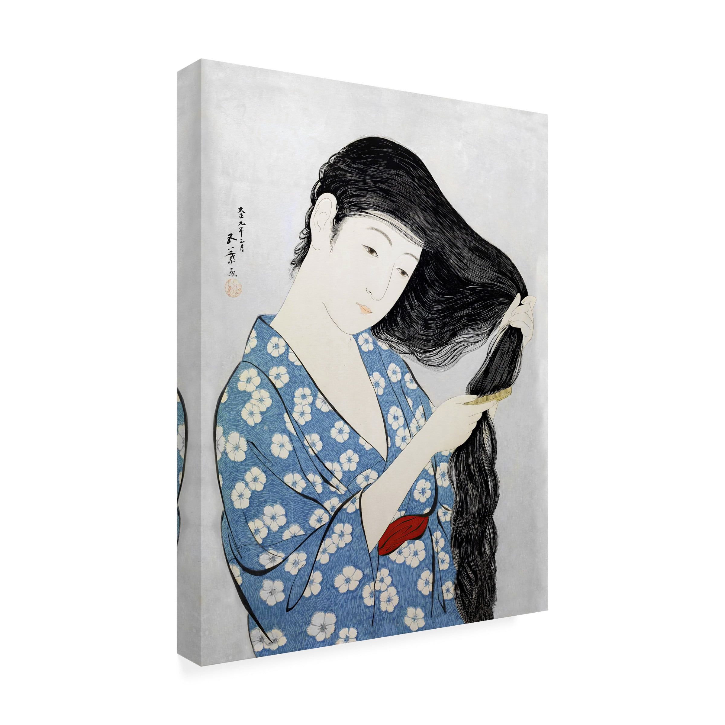 Canvas Wall Art - Vintage Lavoie 'Woman Combing Her Hair Hashiguchi Goyo 1920' Wall Art for Living Room, Bedroom, or Office DÃ©cor by Trademark Fine Art - 35 x 47 Inches