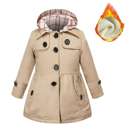 

CBFMeerr 2-12Y Girls Hooded Trench Jacket Toddler Fall/Winter Thickened Children Puffer Windbreaker Coats Kids Cotton Outwear Jacket