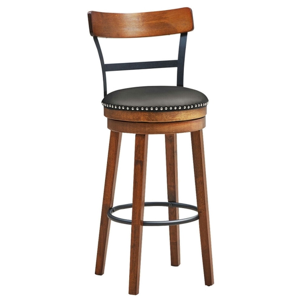 Demi Bonn 30.5" 360-Degree Bar Swivel Stools with Leather Padded, Wood Dining Chair with Backrests, Brown