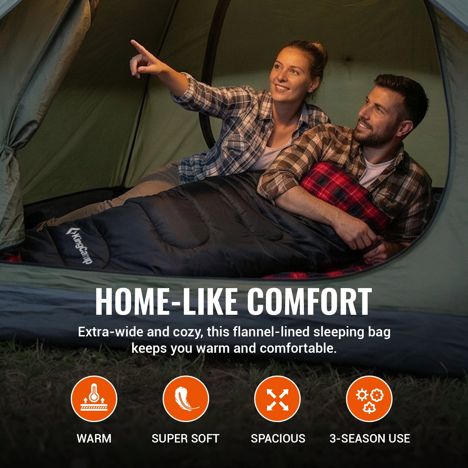 KingCamp Cotton Flannel Sleeping Bag for Adults, Lightweight Compact Sleeping Bag, Warm & Cool Weather All Season for Camping, Hiking, Travel, Backpacking - 3.53lbs