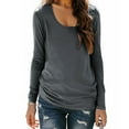 thumbnail image 2 of Tops for Women Long Sleeved Round Neck Solid Color Casual Pullover T-shirt Dark Gray XL, 2 of 6
