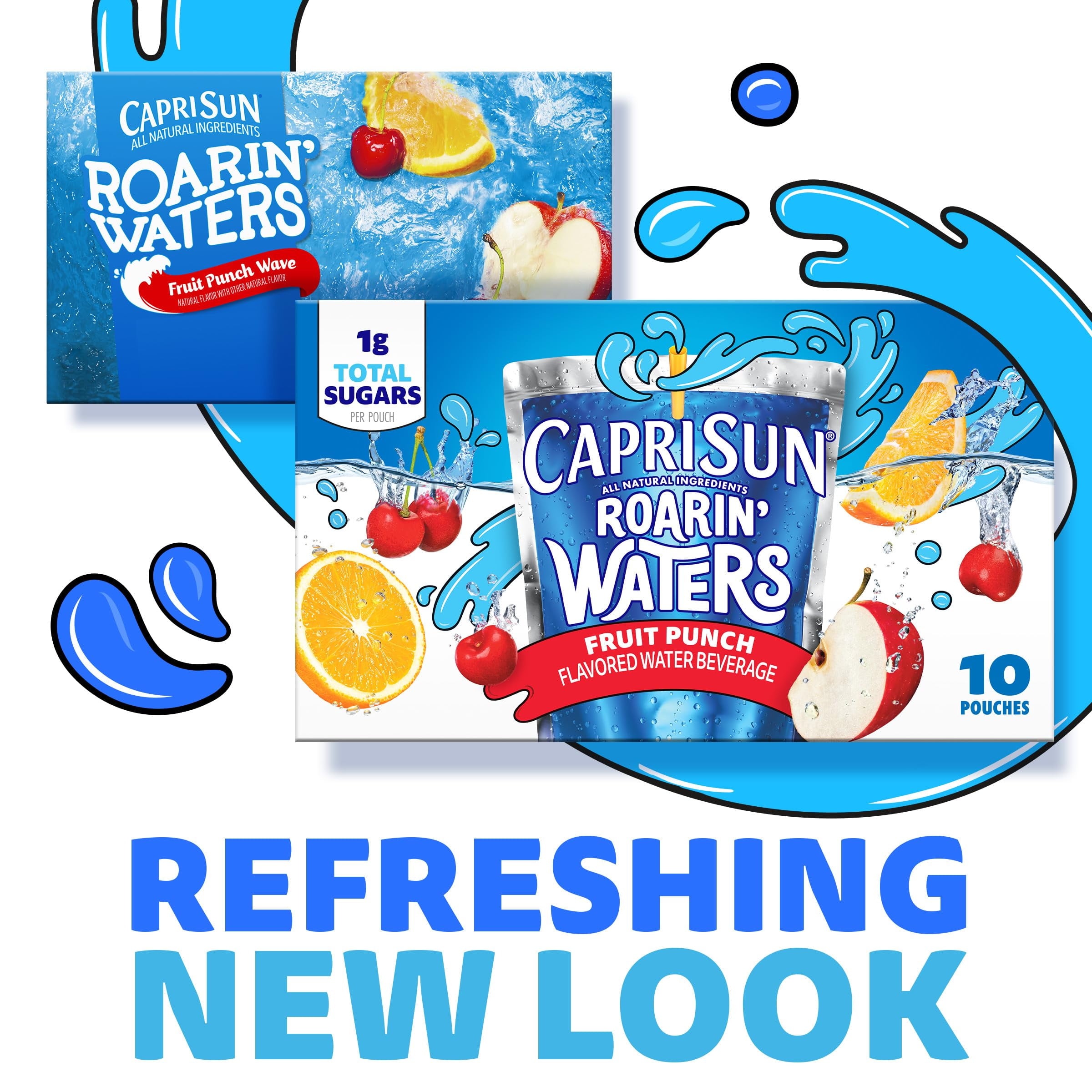Capri Sun Roarin' Waters Fruit Punch Wave Naturally Flavored Water Kids Beverage (40 ct Pack, 4 Boxes of 10 Pouches)