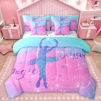 Homewish Dance Ballet Girl Twin Bedding Sets 7-Piece for Female Men Girls,Bling Gradient Glitter Bedding Comforter Set Microfiber,Dreamy Princess Breathable Sheet Sets,Microfiber Bedroom Decor