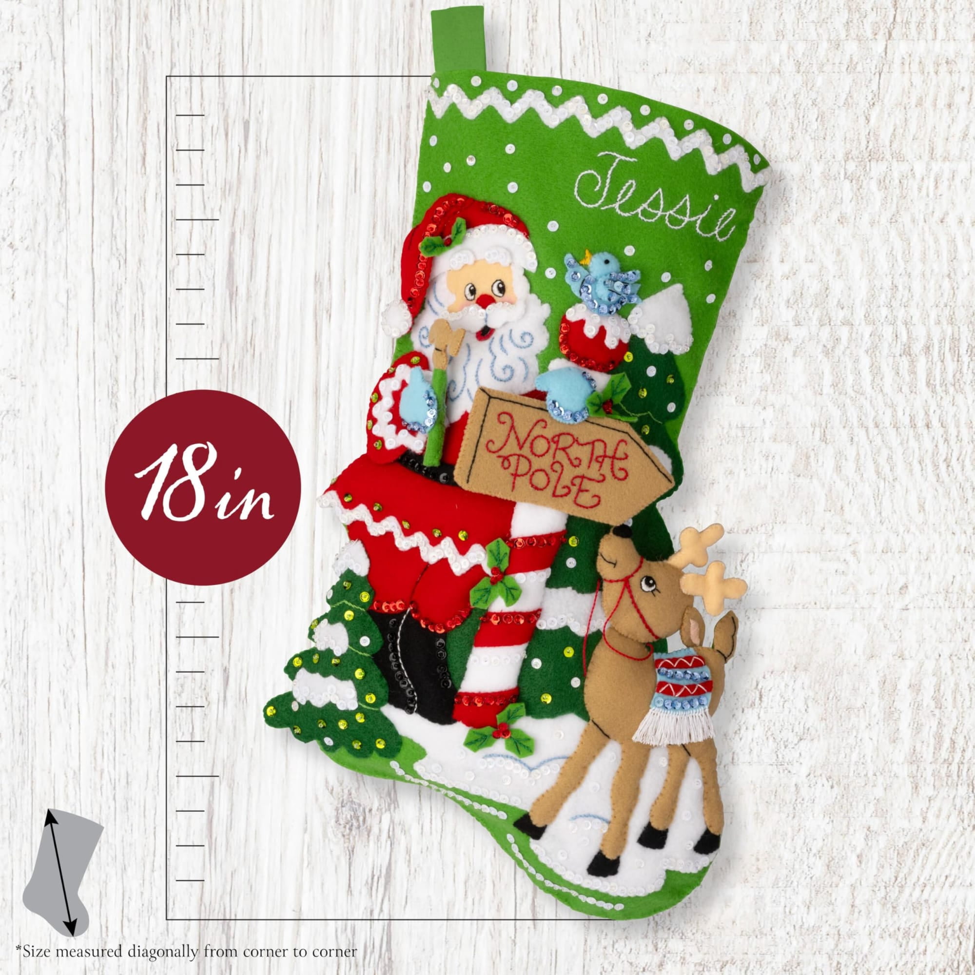 Bucilla Felt Stocking Kit, North Pole This Way, 18 in, Multicolor, Felt