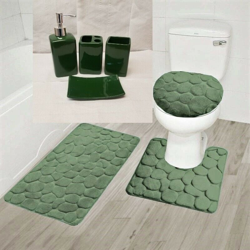 7PC SOLID NON SLIP SOFT BATH/RUG/4PC CERAMIC ACCESSORIES SET FOR