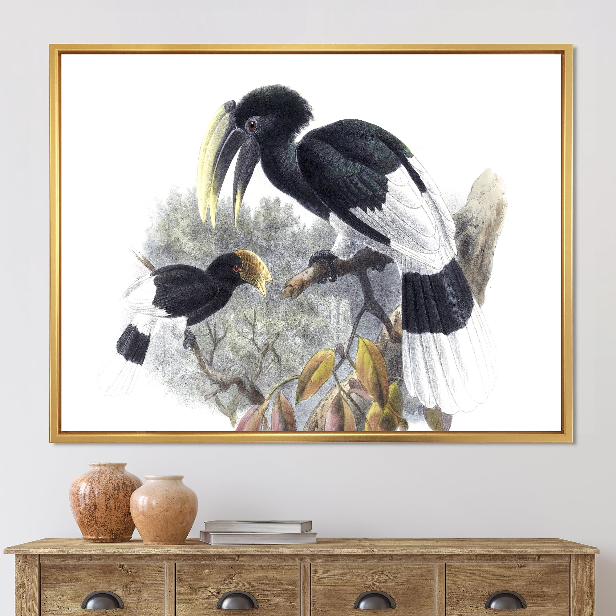 Designart 'Ancient Bird Illustration I' Traditional Framed Canvas Wall Art Print