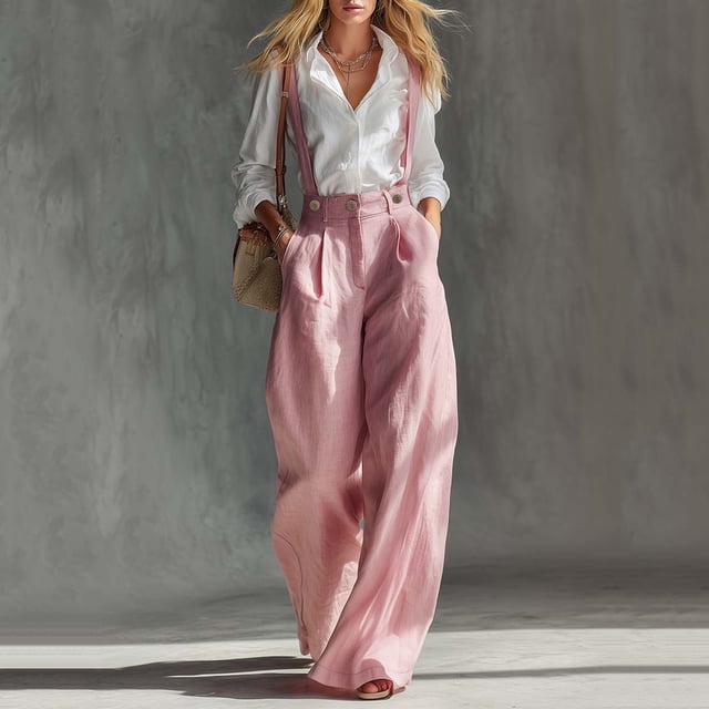 Women's Casual Solid Color Button-Up Overalls with Adjustable Back Belt Functional Pockets Perfect for Weekend Outings Artisan Markets or Creative Studio Wear JASKFLY Pink L
