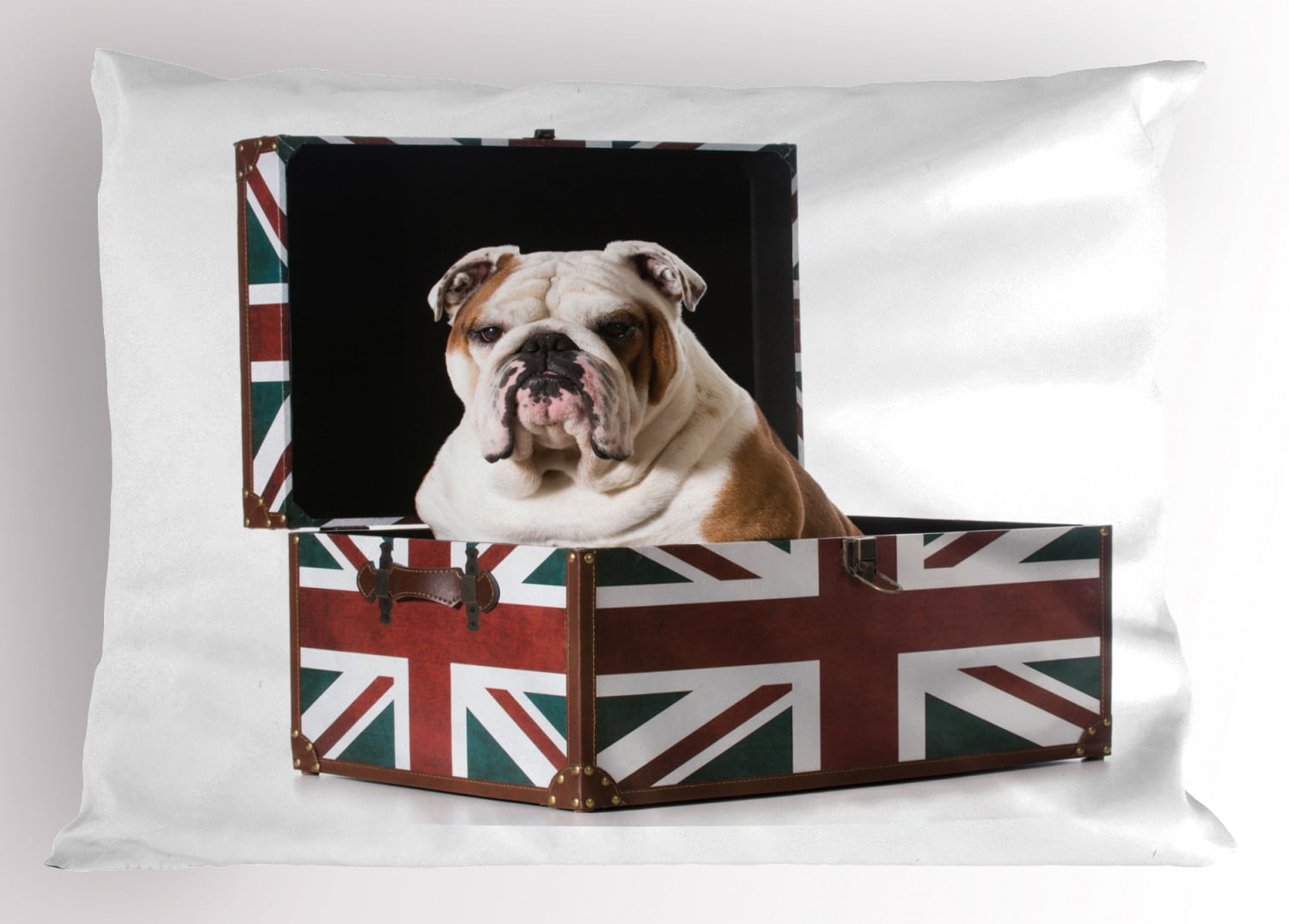 English Bulldog Pillow Sham Cute Bulldog Sitting in Union Jack Britain