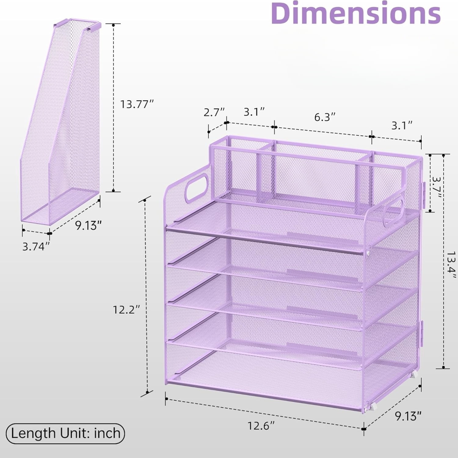 INTIGE 5-Tier Desk Organizer with 3 Pen Holders, Desktop Organizer with Magazine File Holder, Mesh Office Accessories