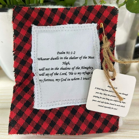Handmade Quilted Pocket Blanket with Wooden Cross | Colorful Vintage Fabric | Symbolic Gift for Encouragement | 5.1in x 4.3in | Individually Sewn Piece