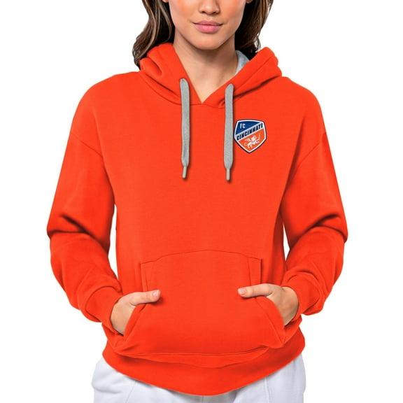 Women's Antigua Orange FC Cincinnati Team Logo Victory Pullover Hoodie