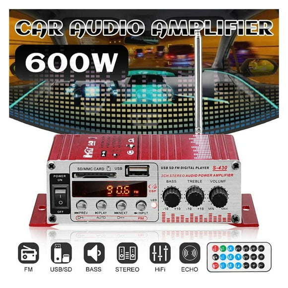 S430 600W 2CH Car HIFI Audio Amplifier LCD Display Class D Power Amplificador Radio Car Home Loud Speaker FM USB SD ,High Sound