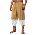 thumbnail image 2 of Pantalones largos para hombre, de lino, holgados, informales, de color liso, con cordón y cintura elástica, de poliéster., 2 of 6