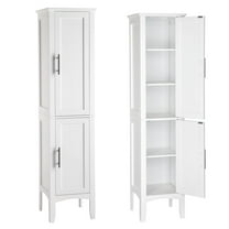 LYYHTY 63in Tall Bathroom Storage Cabinet, Linen Tower with 5 Adjustable Shelves, Freestanding Double-Door Cabinet, White