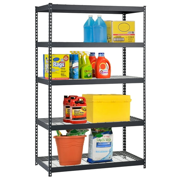 Muscle Rack 48"W x 24"D x 72"H 5-Shelf Steel Freestanding Shelving Unit; 1,000 lbs. Capacity per Shelf; Black