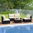 thumbnail image 1 of Costway 5 Piece Outdoor Furniture Set with Seat & Back Cushions Acacia Wood Tabletop, 1 of 10