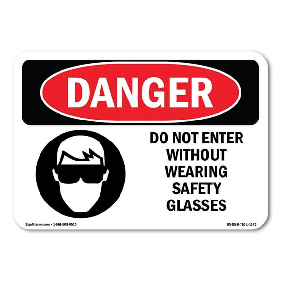 OSHA Danger Sign - Do Not Enter Without Wearing Safety Glasses | Decal | Protect Your Business, Construction Site, Shop Area |  Made in The USA