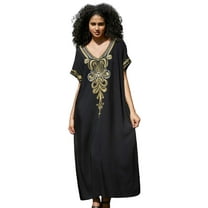 Beach Kaftan Dresses for Women Plus Size Caftan Loungewear Mexican Embroidered Dress Long Beach Tunic Summer Elegant Vacation Outfit Long Sleeve Robe