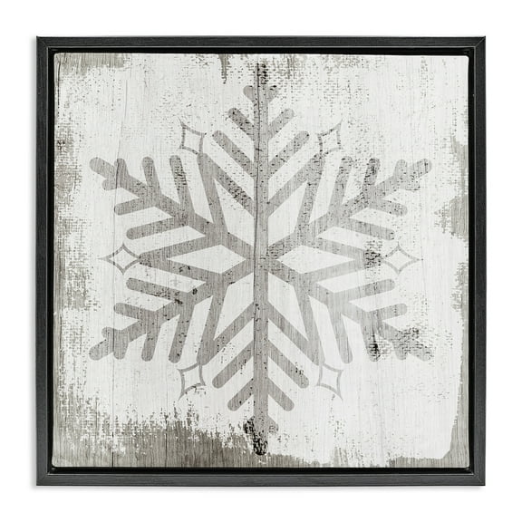 Stupell Industries Winter Nature Snowflake Shape Holiday Painting Black Floater Framed Canvas Art Print Wall Art, 18 x 18