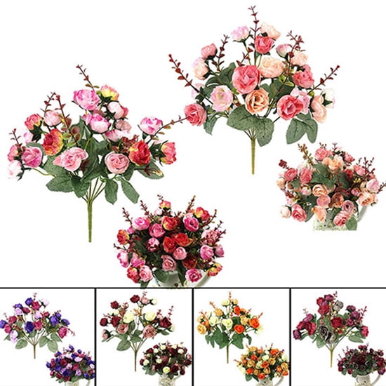 Gwong Decoración hogareña 1 Ramo de 21 cabezas Hogar Decoración de la boda Fake Artificial Rose Flowers Blossoms Gwong 8103656