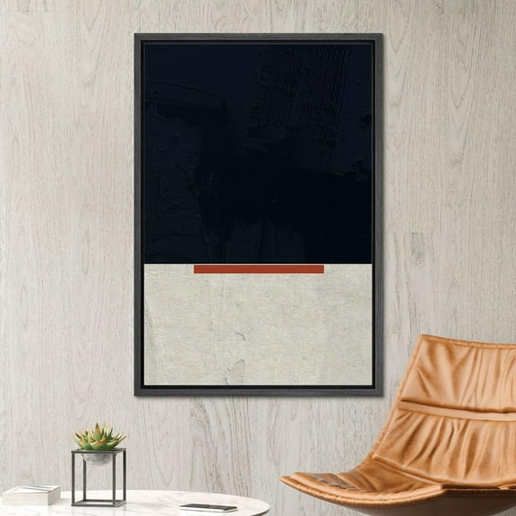 PixonSign Framed Canvas Wall Art Retro Black Gray Color Field Red Stripe Abstract Print Minimalism Contemporary Nordic Relax/Calm Decoration for Living Room, Bedroom, Office - 16"x24" Black