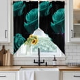 thumbnail image 4 of Teal Blue Rose Kitchen Window Curtains, Swag Curtains Valance for Bedroom Living Room Bathroom, Vintage Abstract Garden Flower Floral Black Rod Pocket Window Curtain Block Drapes 2 Panels 36"x45", 4 of 9