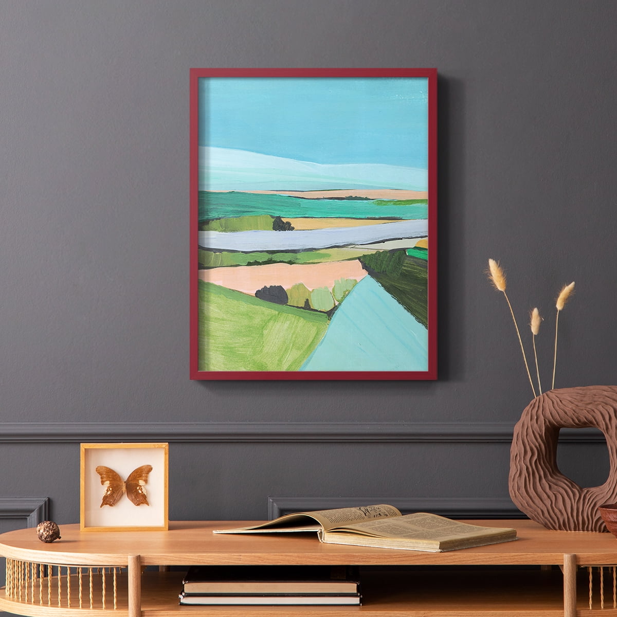 Bright Colored Countryside I Framed Print in Red Solid Wood Framed Print No Nail Hanging