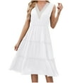 thumbnail image 2 of Women Dresses Plus V-neck Dresses Sexy Solid Sleeveless Fashion Dresses White Trendy Skirt Size XL, 2 of 7