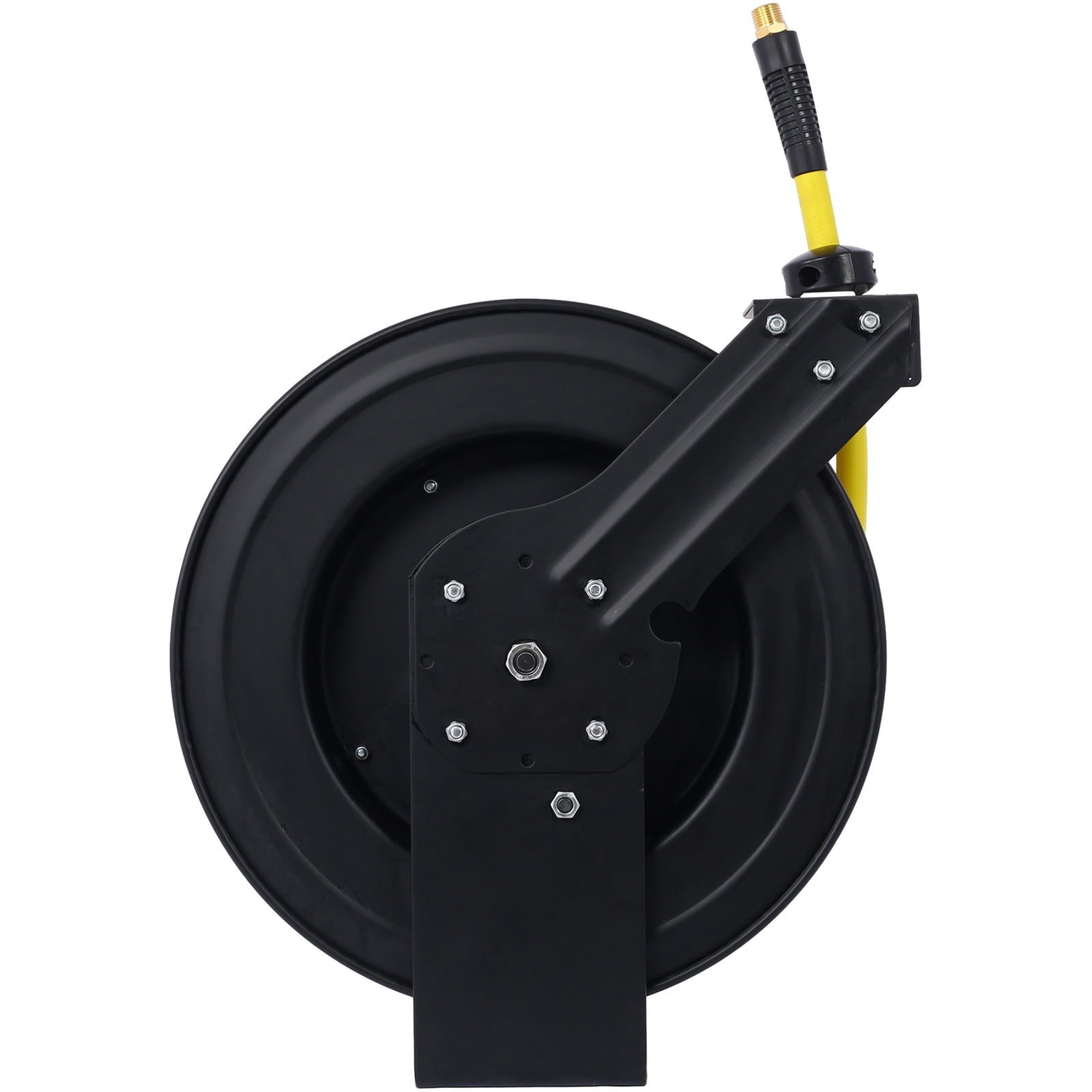 Heavy Duty 1/2" x 50' Retractable Air Hose Reel, Auto Rewind Steel Reel with 300PSI Industrial Rubber Hose, Adjustable Guide Arm & Ratchet Lock