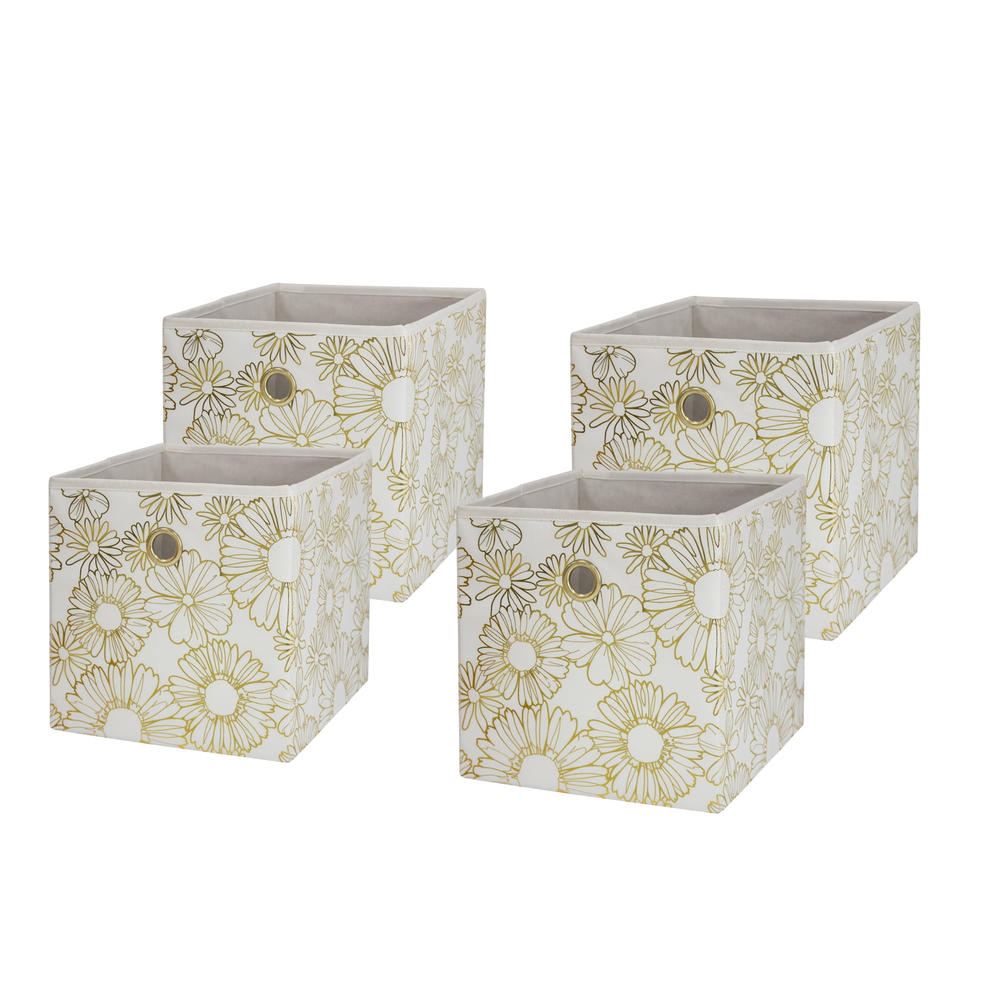 Mainstays 6 Cube Storage Organizer, White and Mainstays Collapsible Fabric Cube Storage Bins (10.5" x 10.5"), Gold Metallic, 4 Pack