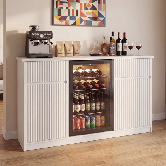 LAUSAINT HOME Coffee Bar Cabinet with Mini Fridge Space and Wine Storage, Buffet Sideboard for Kitchen and Dining Room,55.1"W White