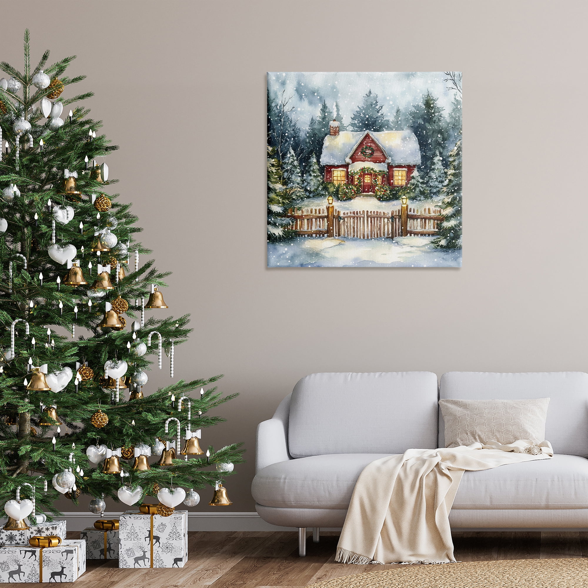 Stupell Industries Scenic Winter Cottage Holiday Painting Gallery Wrapped Canvas Art Prints Wall Art, 36 x 36