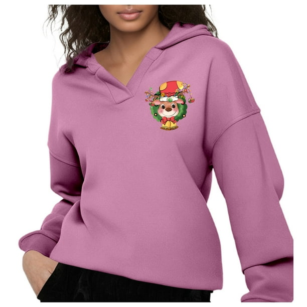 WILLBEST Sudadera Navideña Merry Christmas Hoodie para Mujer, Divertida Sudadera con Capucha y Estampado Navideño, Camiseta Navideña Informal de Manga Larga, Talla 340 Chica