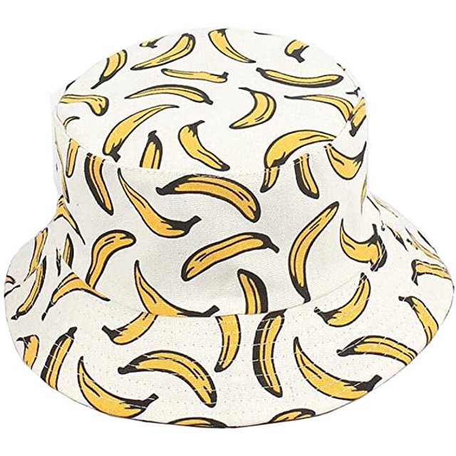 Sombrero de cubo con estampado de plátano, sombreros de pescador con patrón de frutas, gorra plegable Reversible de verano (blanco y negro) brillar Electrónica