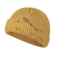 thumbnail image 5 of Eoperou Knitted Hat Hip Hop Ripped Flanging Metal Ring Solid Color Keep Warm Woolen Yarn Autumn Winter Women Beanie Cap for Outdoor, 5 of 8