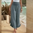 thumbnail image 2 of Mohiass Palazzo Pants for Women 2025 Wide Leg Linen Trousers Flowy Summer Ruffle Hem Pants Boho Beach Smocked Waist Pants with Pockets Light Blue L, 2 of 8