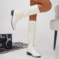 thumbnail image 3 of Knee High Boots for Women Pointed Toe Block Heel Pull On Shoes Fall Slouch Ruched Casual Walking Fashion Comfortable Booties White 6, 3 of 8