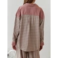 thumbnail image 4 of Plus Size Women Pajama Set Long Sleeve Plaid Button Down Shirts with Elastic Waist Lounge Pants Sleepwear, 4 of 7