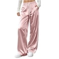 thumbnail image 6 of Guluxicc Women's Satin Pants with Pockets Trendy Elastic Waist Long Wide Leg Trousers for Everyday Wear Summer Casual Outfits, 6 of 6