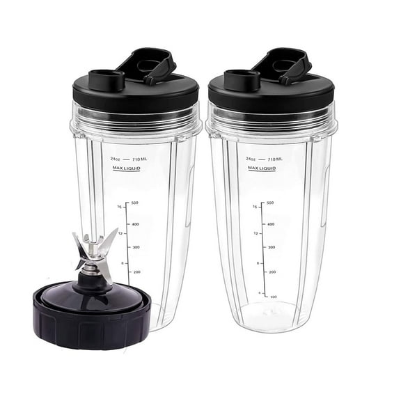 Hibibud Blender Replacement Parts for Ninja,2 24oz Cups with Lids,7-Fin Extractor Blade,Leak-Proof,Stainless Steel