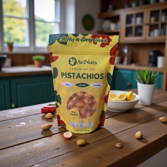 Lemon Salted Pistachios, Crunchy Citrus Seasoned Whole Pistachios, Pantry Nut Snack, 6 oz (170 g)