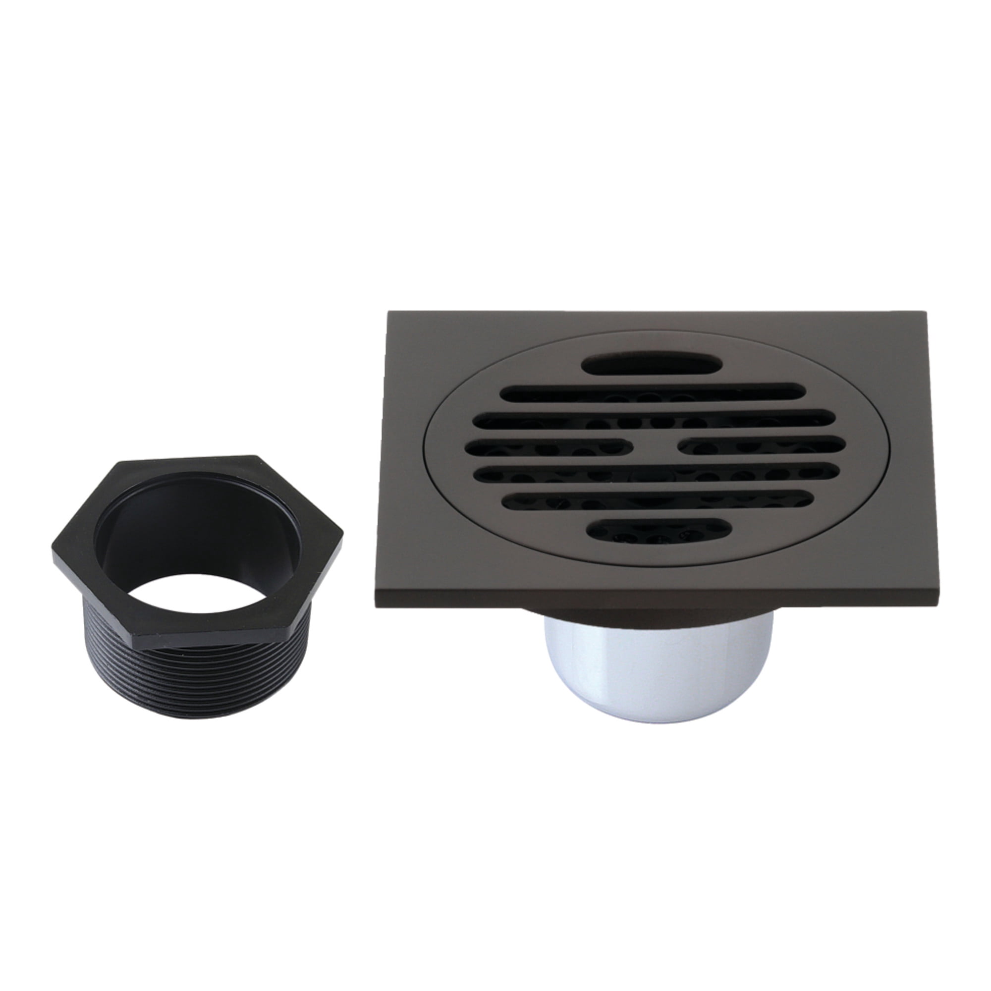 Kingston BSF4262ORB Watercourse Symmetric 4-Inch Brass Square Grid Shower Drain with Hair Strainer in Oil Rubbed Bronze