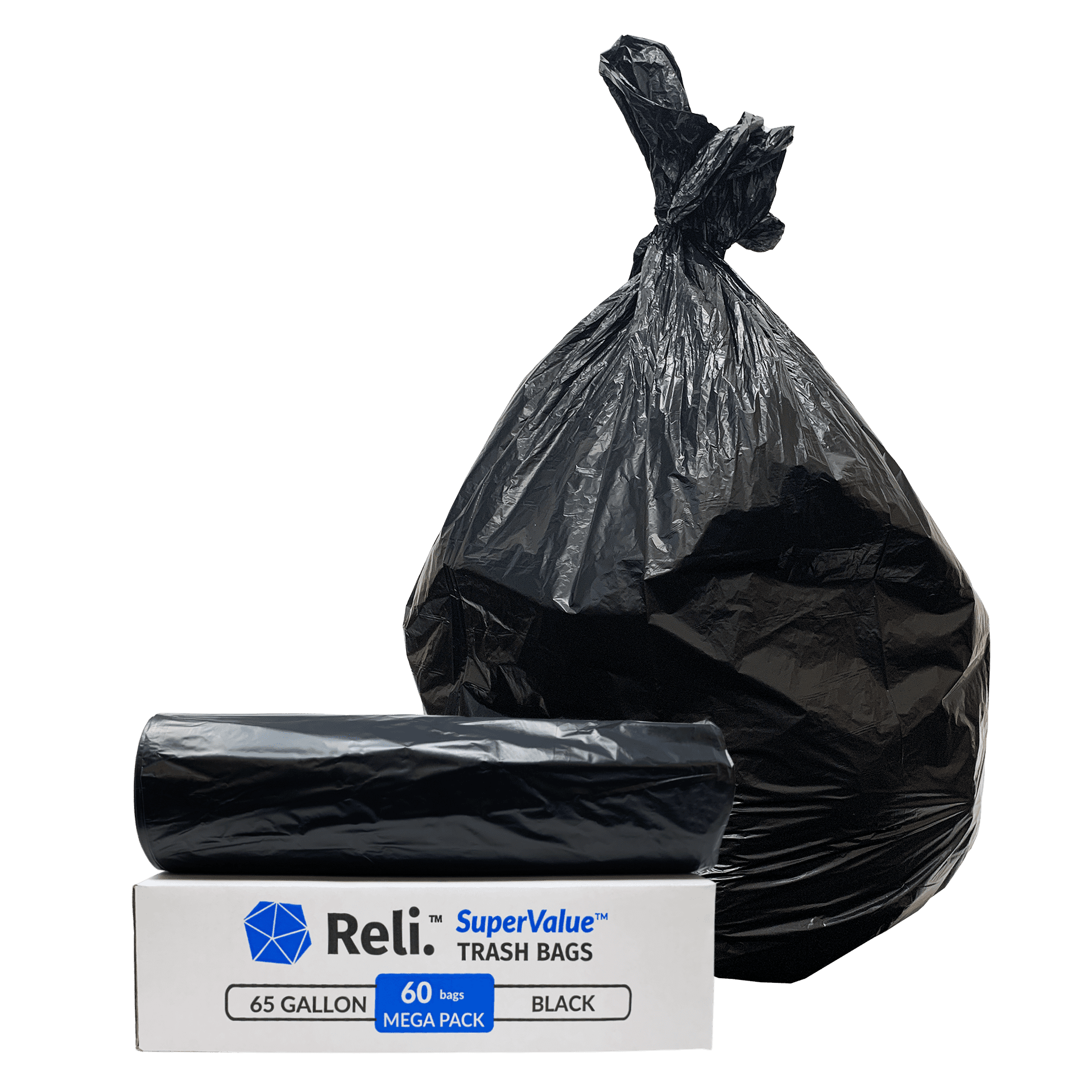 Heavy Duty 64 Gallons Trash Bags 1.5 mil Thickness 50W*60H 30 Garbage Bags 