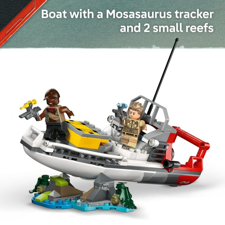 LEGO Jurassic World Brick-Built Mosasaurus Boat Mission Dinosaur